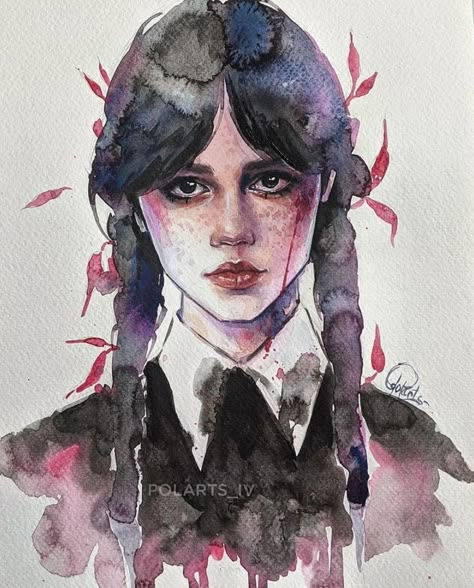 Cartoon Wednesday Addams, Wednesday Addams Painting, Cartoon Wednesday, Portrait Sketchbook, Wednesday Addams Family, Wednesday Jenna, Addams Family Wednesday, Wednesday Adams, Sketchbook Illustration