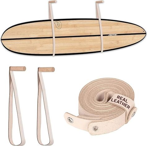 Amazon.com: Hang 11' Surfboard Wall Mount - Hangers for Surf Board Snowboard Longboard Wakeboard, Sustainable Oak & Leather Rack, The Perfect Stand to Display Your Boards, Surfing Accessories for Storage (White) : Sports & Outdoors Hang Surfboard On Wall, Surfboard Holder, Surf Storage, Surf Board Rack, Surf Interior, Surfboard Display, Surfboard Wall Rack, Surfboard Wall Decor, Beachy Apartment