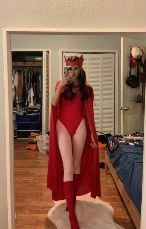 Women’s Marvel Halloween Costume, Read Head Halloween Costumes, Red Blazer Halloween Costume, Red Themed Halloween Costumes, Halloween Costume With Red Boots, Diy Red Head Costumes, Halloween Costumes For Dark Red Hair, Red Bodysuit Halloween Costume, Red Boots Halloween Costume