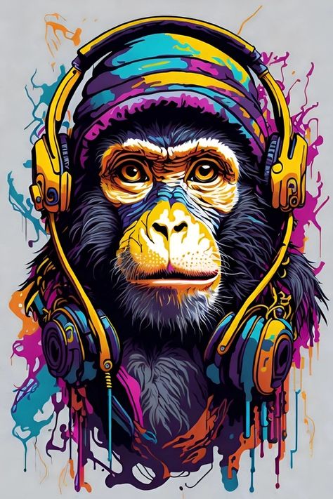 Neon Sublimation Designs, Graffiti Tshirt Design, Monkey Art Design, Graffiti Animals, Cool Png, Music Earphones, Dog Design Art, Neon Png, Monkey Animal