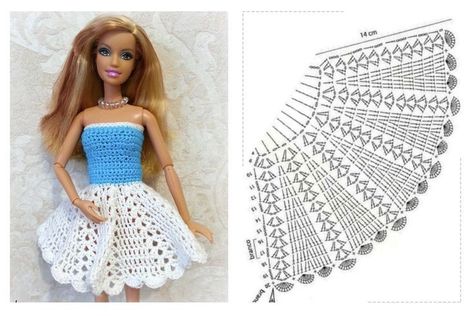 Crochet Baby Doll Dress, Baby Crochet Dress, Barbie Crochet Gown, Crochet Frock, Crochet Barbie Patterns, Crochet Doll Clothes Free Pattern, Crochet Doll Clothes Patterns, Barbie Knitting Patterns, Crochet Barbie