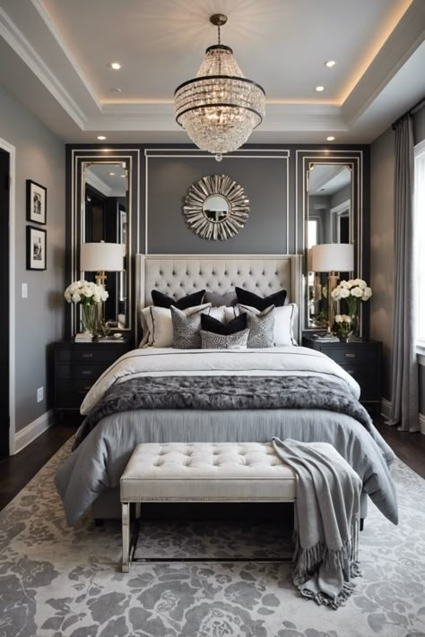 Elevate your sleeping space with these 20 Luxurious Glam Bedroom Ideas! From statement lighting to plush fabrics, get inspired to create a sophisticated retreat. Pin now and start designing your dream bedroom tonight! Hollywood Glam Bedroom Ideas, Glam Bedroom Ideas Luxury, Luxe Bedroom Classy, Luxury Master Bedrooms Decor, Contemporary Glam Bedroom, Modern Luxe Bedroom, Bedroom Inspirations Luxury, Guest Bedroom Ideas Cozy Modern, Modern Glam Bedroom