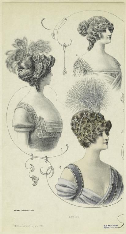 [Hairstyles for women, France, 1910s.] 1911 1910 Hair, Historical Hairstyles, Edwardian Hairstyles, Decorative Hair Combs, 1910s Fashion, Retro Mode, Edwardian Era, Edwardian Fashion, Hairstyles For Women