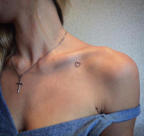 Tattoo On Collarbone, Under Collar Bone Tattoos, Two Hearts Tattoo, Tiny Heart Tattoos, Small Chest Tattoos, Small Girly Tattoos, Small Heart Tattoos, Bone Tattoos, Tattoos For Women Flowers