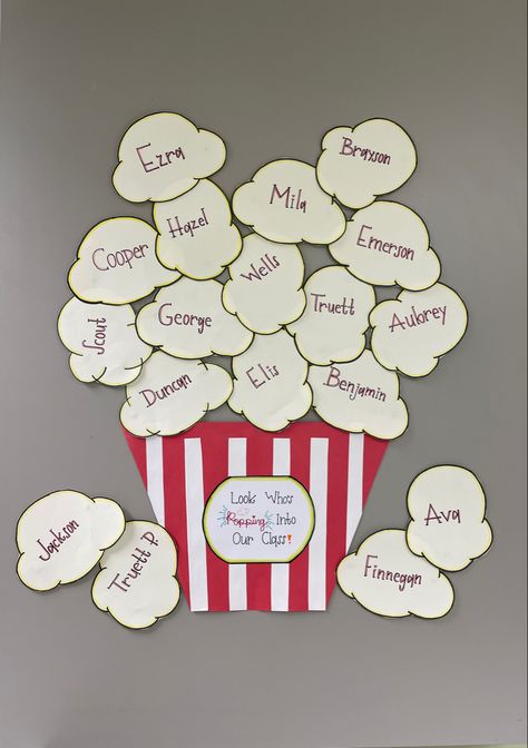 Popcorn Day Decoration, Popcorn Door Decoration, Theme Door Decorations, Popcorn Theme Classroom, Popcorn Theme, Popcorn Stand, Parts Of Speech Activities, Class Door, Speech Activities