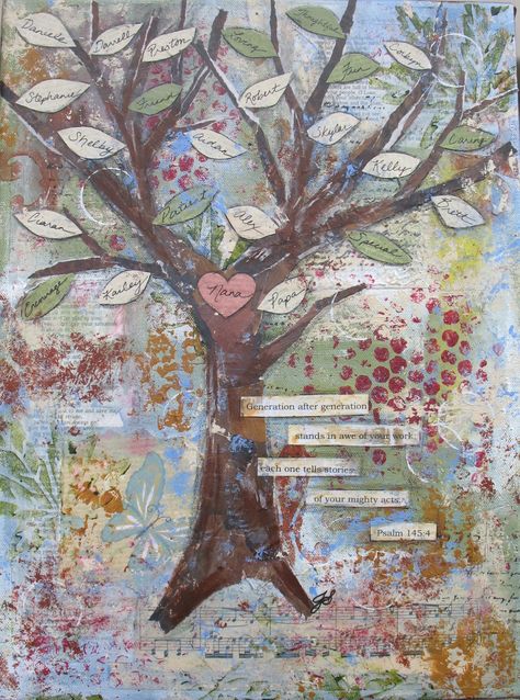 The Legacy Tree — Tattered Art Studio Family Tree Art Project, Tree Collage, Legacy Projects, Family Tree Art, Collage Materials, My Legacy, Family Tree Genealogy, Tree Paintings, Mixed Media Illustration