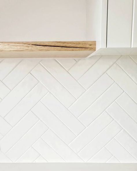 Hamptons Kitchen Splashback, Double Herringbone Backsplash, Double Herringbone Tile, Herringbone Splashback, White Tile Splashback, Kitchen Cabinets And Backsplash, White Herringbone Tile, Double Herringbone, Herringbone Tile Backsplash