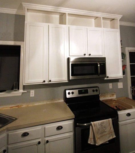 How to extend kitchen cabinets to the ceiling - Charleston Crafted Extend Kitchen Cabinets, Kitchen Cabinets To The Ceiling, Extend Kitchen, Cabinets To The Ceiling, Kitchen Cabinets To Ceiling, Kitchen Renovation Diy Ideas, Cabinets To Ceiling, Model Dapur, Kabinet Dapur