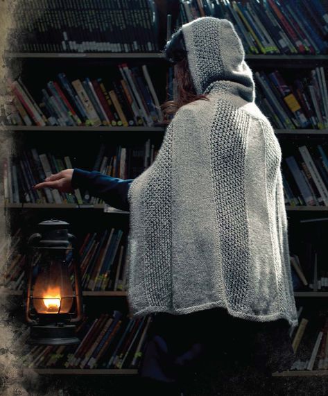 Ignotus Peverell's Cloak by Joanna Johnson. Knitted cape. Harry Potter. The Unofficial Harry Potter Knits magazine. Saved to Evernote/ iBooks. 5 ply 268m/ 100g x 4-5.5 Knit Cloak, Hooded Cloak Pattern, Harry Potter Escape Room, Harry Potter Knit, Cloak Pattern, Escape Room Party, Knit Clothing, Knit Shawls, Knitted Cape