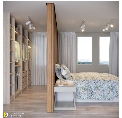 Suite Room Design, Bed With Closet, Wardrobe Behind Bed, Bedroom Divider, Casa Clean, Closet Design Layout, Open Closet, Bedroom Closet Design, 아파트 인테리어