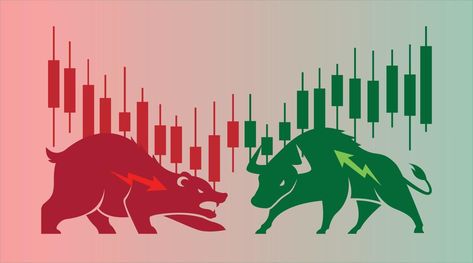 stock bull and bear icon logo with arrow design for investment market