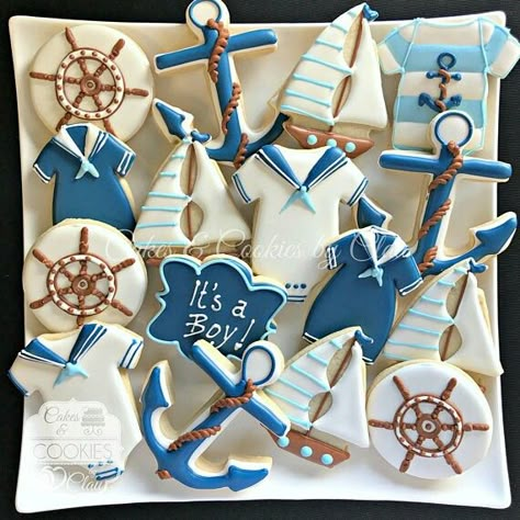 Nautical Baby Shower Boy, Ahoy Its A Boy, Trendy Baby Shower Ideas, Baby Shower Decorations For Boys, Nautical Baby Shower, Baby Cookies, Boy Decor, Shower Bebe, Nautical Baby