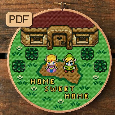 Zelda Cross Stitch, Home Sweet Home Cross Stitch, Home Cross Stitch Pattern, Funny Needlepoint, Home Cross Stitch, Xstitch Patterns, Art Perle, Stitch Ideas, Needlepoint Designs