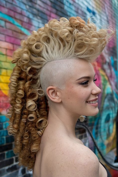 Elevate your style with a stunning curly Mohawk that perfectly blends edginess and natural beauty. This eye-catching hairstyle works great for medium to long hair, allowing curls to stand out while keeping the sides sleek. Whether you're heading to school or a summer festival, this look is cute and quick to achieve. Embrace the baddie vibe with these fabulous curly hairstyles! #curlyhairstyles #Mohawk #hairinspiration Edgy Curly Hairstyles, Baddie Curly Hair, Praise Break, Church Hair, Church Hairstyles, Side Shave, Curly Mohawk, Medium To Long Hair, Undercut Women