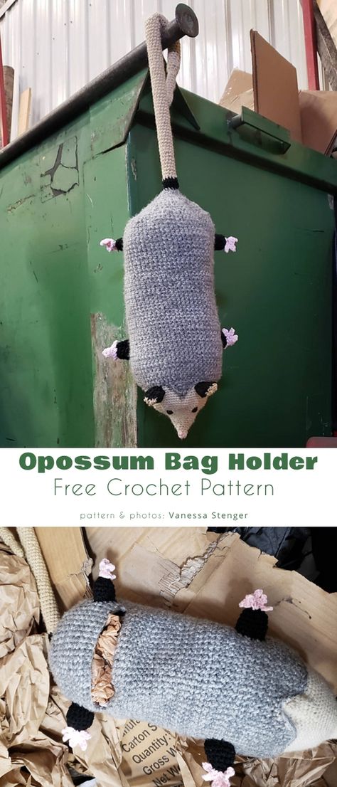 Free Crochet Patterns For Yip Yips, Free Crochet Patterns Possum, Possum Crochet Bag Holder, Opossum Crochet Bag Holder, Crochet Opposum Bag Holder, Possum Bag Holder Crochet Pattern, Crochet Plastic Bag Holder Pattern Free, Crochet Bag Saver Pattern, Crochet Pattern Bag Holder