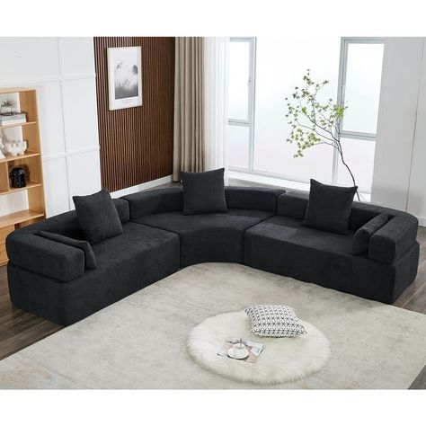 Oversized Semicircular Modular Sectional Sofa Curved Boucle Upholstered 4-Seater Sofa Couch, 3-Piece Free Combination - Bed Bath & Beyond - 41147729 Semicircular Sofa, Sofa Curved, Black Sectional, Couch For Living Room, Curved Sectional, Modern Couch, Sofa Size, Luxurious Bedroom, Modular Sectional Sofa