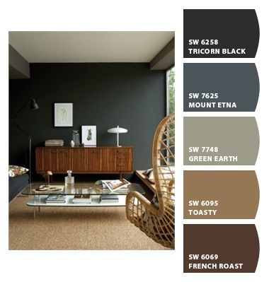 Mens Bedroom Colour Schemes, Masculine Office Colors Colour Palettes, Mens Office Color Scheme, Masculine Colors Palette, Man Office Paint Colors, Dark Earthy Paint Colors, Bedroom Paint Palette, Manly Office Paint Colors, Men’s Office Paint Color