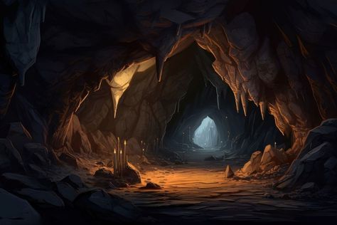 Cave nature tranquility illuminated | premium image by rawpixel.com Cave Anime Background, Caves Fantasy Art, Fantasy Cave Aesthetic, Cave Entrance Drawing, Cave Entrance Concept Art, Fantasy Cave Art, Dragon In Cave, Cave Fantasy Art, Cave Reference