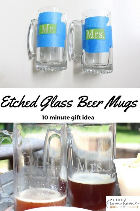 Creative Homemade Gifts, Entertaining Outdoors, Etching Cream, Diy Beer, Unique Glassware, Diy Gifts For Men, Diy Wedding Gifts, Glass Diy, Glass Beer Mugs