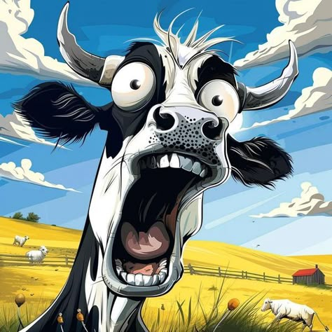 Cows Funny Cartoon, Silly Cow, Cow Cartoon Images, Ox Art, Crazy Drawings, Fun Things To Draw, Farm Cartoon, Cow Drawing, Doodles Ideas