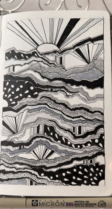 Space Zentangle, Zentangle Landscape, Micron Pen Art, Fineliner Art, Creepy Drawings, Sketching Ideas, Psychadelic Art, Indie Drawings, Year 8