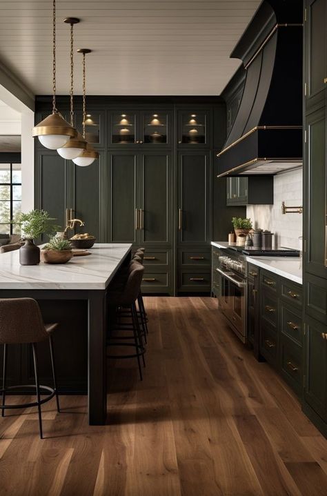 Green Kitchen Cabinet, Floor Options, Dark Green Kitchen, Kitchen Cabinet Ideas, Dark Green Walls, Green Kitchen Cabinets, Green Cabinets, Cabinet Ideas, Kitchen Cabinet Colors