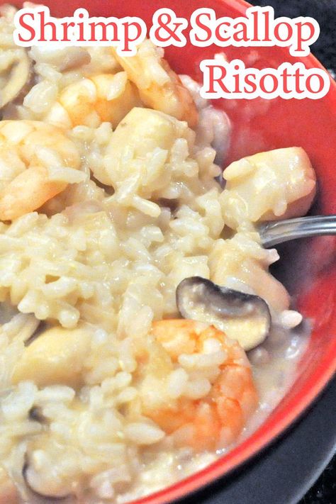 Shrimp And Scallop Risotto, Seafood Rositto, Risotto Meals, Scallop Risotto Recipes, Scallop Mushroom, Scallop Risotto, Shrimp And Scallop Recipes, Easy Risotto, Flavorful Shrimp