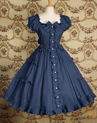 Vintage Square Neck Bows Ruched Flouncing Short Sleeves Women's DressVintage Dresses | RoseGal.com Gaun Abad Pertengahan, Old Fashion Dresses, Mary Magdalene, Frocks For Girls, Cosplay Dress, Mode Inspo, Daily Dress, Lolita Dress, Gothic Lolita