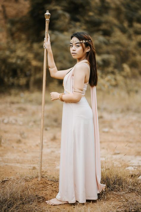 Young Female Cosplayer holding a Spear · Free Stock Photo Person Holding Staff Reference, Holding Staff Pose, Holding Spear Pose Reference, Holding Staff Pose Reference, Spear Pose, Holding Spear, Holding Staff, Painting References, Female Reference