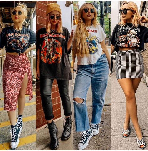 How To Style A Band Tee, Band Tee Outfits, Black Outfit Edgy, Mommy Outfits, Bohemian Style Dresses, Fashion Capsule Wardrobe, Fashion Capsule, Street Style Outfit, Fashion Wear