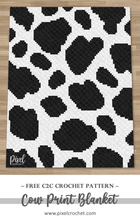 How To Crochet Cow Print, C2c Flower Blanket, Crochet Buffalo Blanket, Cow Crochet Pattern Free Blanket, Cow C2c Blanket, Cow Pattern Crochet Blanket, Crocheted Cow Blanket, C2c Cow Crochet Blanket, Crochet Cow Afghan Pattern