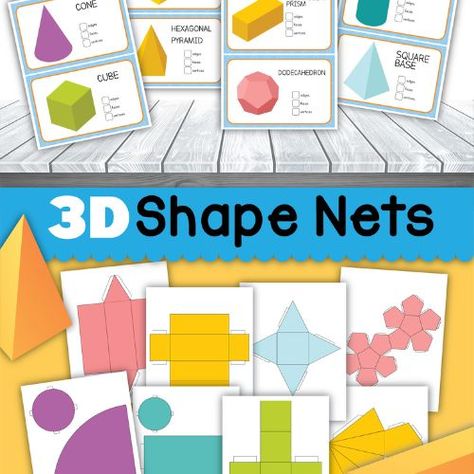 Free Printable 3D Shape Nets 3d Shape Nets Printable, Make 3d Shapes, Printable 3d Shapes, 3d Shapes Nets, Solid Figures, Geometry Lessons, Tactile Learning, Drawing Pin, Triangular Prism