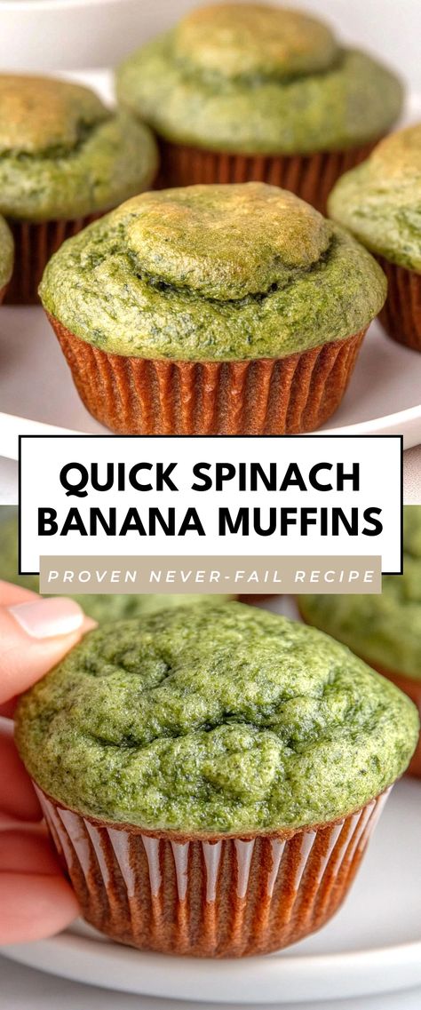 Image for Quick Spinach Banana Muffins Baking With Spinach, Spinach And Banana Muffins, Spinach For Breakfast, Spinach Muffins Toddler, Spinach Recipes Breakfast, Banana Spinach Muffins, Breakfast Greens, Spinach Banana Muffins, Avocado Muffins