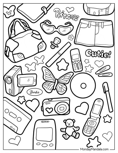 Y2K Coloring Pages: Free printable PDFs for adults and kids. #Y2K #Coloring #Pages . #Simple_Aesthetic_Coloring_Pages #Coloring_Pages_2000s #Decades_Coloring_Pages #Tiktok_Coloring_Pages Simple Aesthetic Coloring Sheets, Y2k Coloring Pages People, 90s Coloring Pages, Coloring Pages Y2k, Drawing Sheets For Kids, Y2k Coloring Pages, Coloring Pages Anime, Doodle Coloring Pages, Back To The 2000s