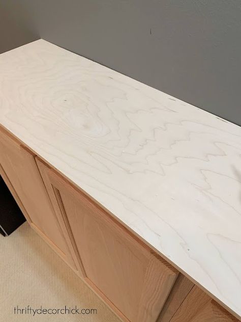 The look of wood countertops for way less | Thrifty Decor Chick | Thrifty DIY, Decor and Organizing Diy Wood Counters, Ikea Butcher Block, Plywood Countertop, Diy Wood Countertops, White Washed Pine, Diy Wood Stain, Built In Shelves Living Room, Butcher Block Counter, Thrifty Decor Chick