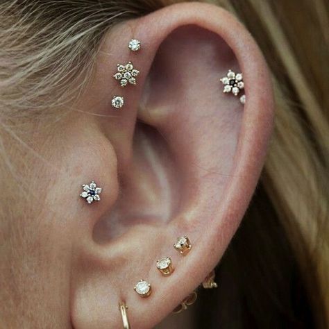 16 creative ear piercing ideas that are beyond pretty - CosmopolitanUK Ušný Piercing, Piercing Snug, Piercing Lobe, Piercing Face, Ear Peircings, Piercing Chart, Piercing Conch, Shiny Earrings, Cool Ear Piercings