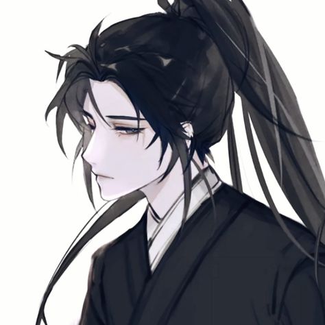 Anime Guy Long Black Hair Ponytail, Ponytail Drawing, Long Hair Drawing, Black Hair Anime Guy, Man Ponytail, Anime Long Hair, Long Hair Ponytail, Black Ponytail Hairstyles, Boys Long Hairstyles