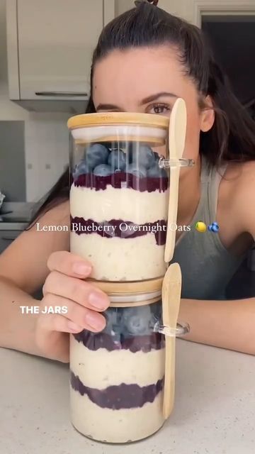 Eliza H. on Instagram: "Check Out More Recipes and Tips at FreshFoodieFinds.com (Link In Bio @veganfitrecipes) Credit: @georginaburgess Lemon blueberry overnight oats 🫐🍋😍💜 I make these every summer and somehow am only just getting round to sharing the recipe with you guys!! Honestly you are gonna be obsessed 🥹 For 2 servings: 1 cup porridge oats 1 cup milk of choice (I used oat milk) 3 heaped tbsp vegan greek yoghurt / coconut yoghurt Small pinch salt 1 tsp lemon zest 1 tsp vanilla extract 4 tbsp fresh lemon juice / juice of 2 small lemons 2-3 tsp maple syrup (or to taste) For the blueberry chia jam (this makes extra): 300g blueberries Squeeze of lemon 2 tbsp chia seeds 1-2 tbsp maple syrup (to taste) Make the overnight oats by stirring everything together in a big bowl - taste test Lemon Blueberry Overnight Oats, Blueberry Chia Jam, Best Overnight Oats Recipe, Blueberry Overnight Oats, Vegan Greek, Coconut Yoghurt, Oat Recipes Healthy, Overnight Oats Recipe Healthy, Chia Jam