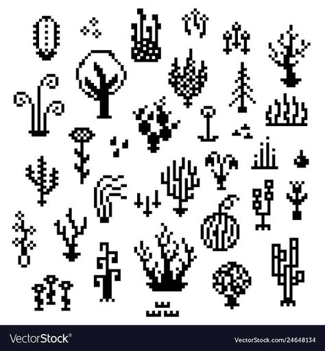 1 Bit Art, Pixel Art Monochrome, Monochrome Pixel Art, 1bit Pixel Art, Nature Pixel Art, Pixel Art Plants, Plant Pixel Art, 1 Bit Pixel Art, 8 Bit Pixel Art