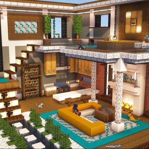 Minecraft Townhouse Interior, Minecraft Tv Stand, Minecraft Mudroom Ideas, Minecraft Holiday Resort, Minecraft House Inside Ideas, Modern Minecraft Houses Interiors, Loft Minecraft, Minecraft Hotel Room, Minecraft Hotels Ideas