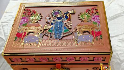 https://invitebysuraj.etsy.com/in-en/listing/1737896841/lord-shrinath-ji-wedding-invitation-box Wedding Box Invitations, Indian Wedding Invitation Box, Invite Aesthetic, Wedding Card Box Ideas, Diwali 2024, Indian Invitation, Painted Mirror Art, Indian Invitations, Sweet Box Design