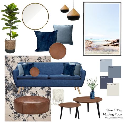 View this Interior Design Mood Board and more designs by AnnabelFoster on Style Sourcebook Sofa Set Living Room Modern, Style Sourcebook, Simple Decor Ideas, Living Room Mood Board, Blue Sofa Living, Sofa Set Living Room, Blue Sofas Living Room, Tan Living Room, Blue Couch Living Room