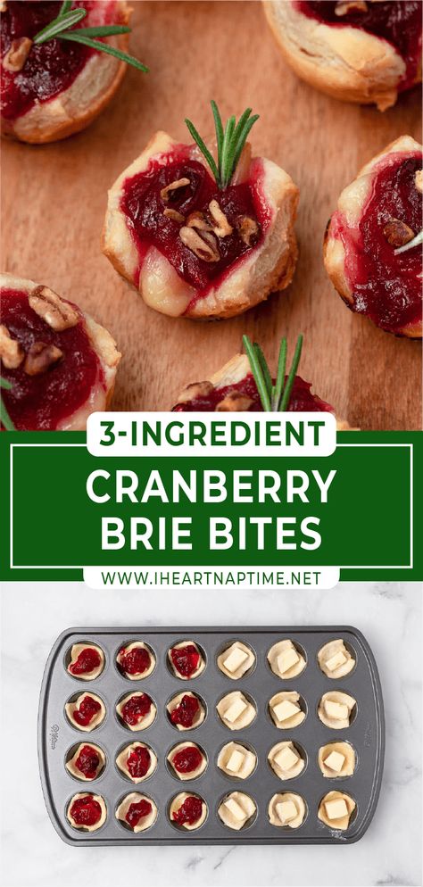 Cranberry Appetizer, Cranberry Brie Bites, Cranberry Bites, Creamy Brie, Crescent Roll Crust, Individual Appetizers, One Bite Appetizers, Chef Savvy, Brie Appetizer