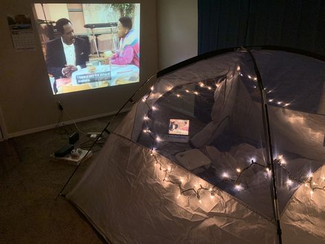 Tent Movie Night, Candy Pizza, Camping Date, Tent Lights, Doors Movie, Indoor Tents, Indoor Camping, Backyard Dreams, After Prom