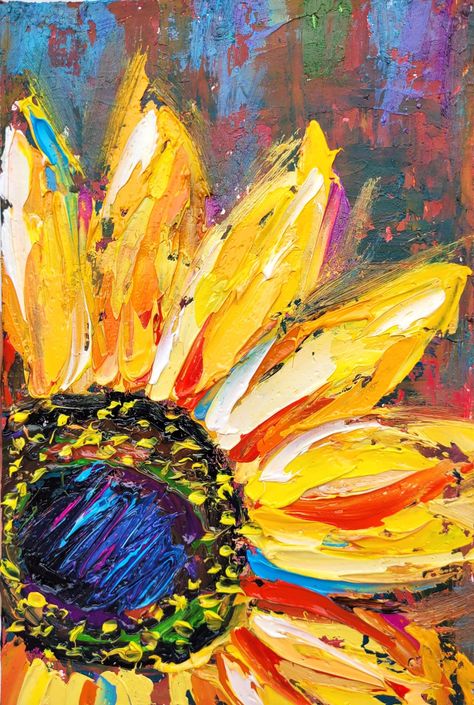 Ideas Cuadros, Simple Oil Painting, Beautiful Sunflowers, Art Sunflower, Painting Yellow, Acrylic Painting Lessons, Sunflower Gifts, Summer Painting, Painting Flower