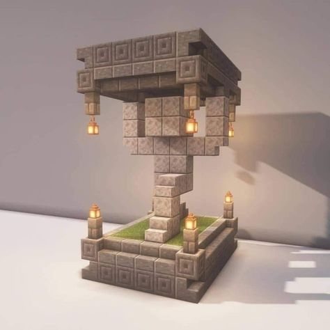 Minecraft Statue Ideas Easy, Minecraft Statues Ideas, Minecraft Ancient City Builds, Minecraft Mini Statues, Minecraft Throne Ideas, Throne Minecraft, Minecraft Dungeon Ideas, Minecraft Pillar, Minecraft Sculptures