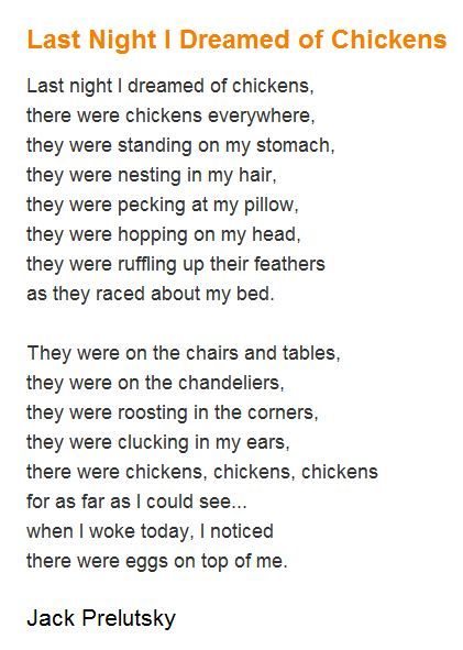 Chicken Poem.  Love Jack Prelutsky's poetry! Go to the children's library and find books of his poetry.  You and your child will have a wonderful read and laugh together! Funny Love Poems, Funny Poems For Kids, Silly Poems, Poetry Tea, Poetry Tea Time, Poem Love, Reading Poems, Laugh Together, Childrens Poems