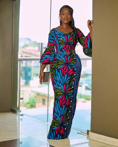 Fitted long Ankara Dress Ankara Long Straight Dress, Long Fitting Ankara Dresses, Long Ankara Dresses Classy, Latest Long Ankara Dress Styles, Long Ankara Dress Styles, Long Ankara Dresses, Ankara Dress Styles, Ankara Gown Styles, Lace Gown Styles