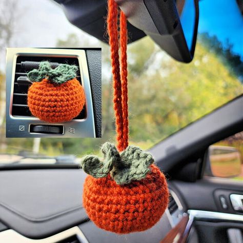 Crochet Air Freshener, Crochet Car Charm, Charm Crochet, Kids Fathers Day Crafts, Pumpkin Crochet, Crochet Pumpkins, Air Freshener Car, Crochet Car, Car Vent Clip