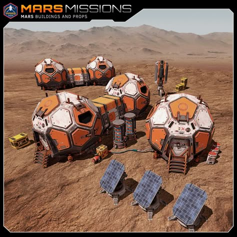 Modular Mars Habitats by Stephane Ch (CGPitbull) Sci Fi Building, Mars Exploration, Sci Fi Props, Futuristic Building, Mars Rover, Sci Fi Environment, Genius Loci, Mission To Mars, Geodesic Dome